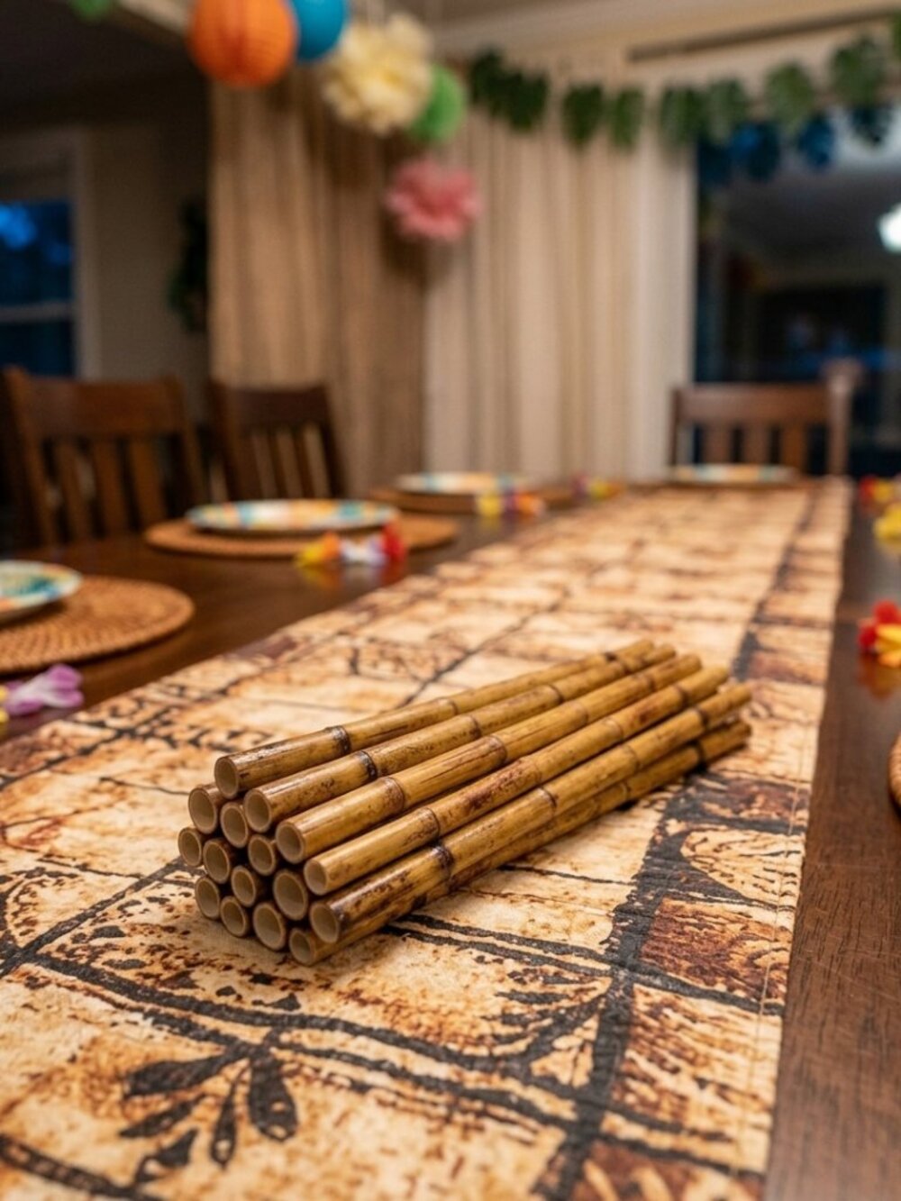 12pk Bamboo Print Party Straws - Luau, Tiki & Tropical Decor - Forum Novelties